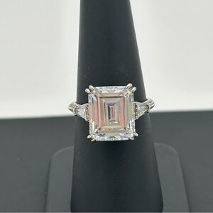 Sterling Silver Ring with Emerald Cut Cubic Zirconia